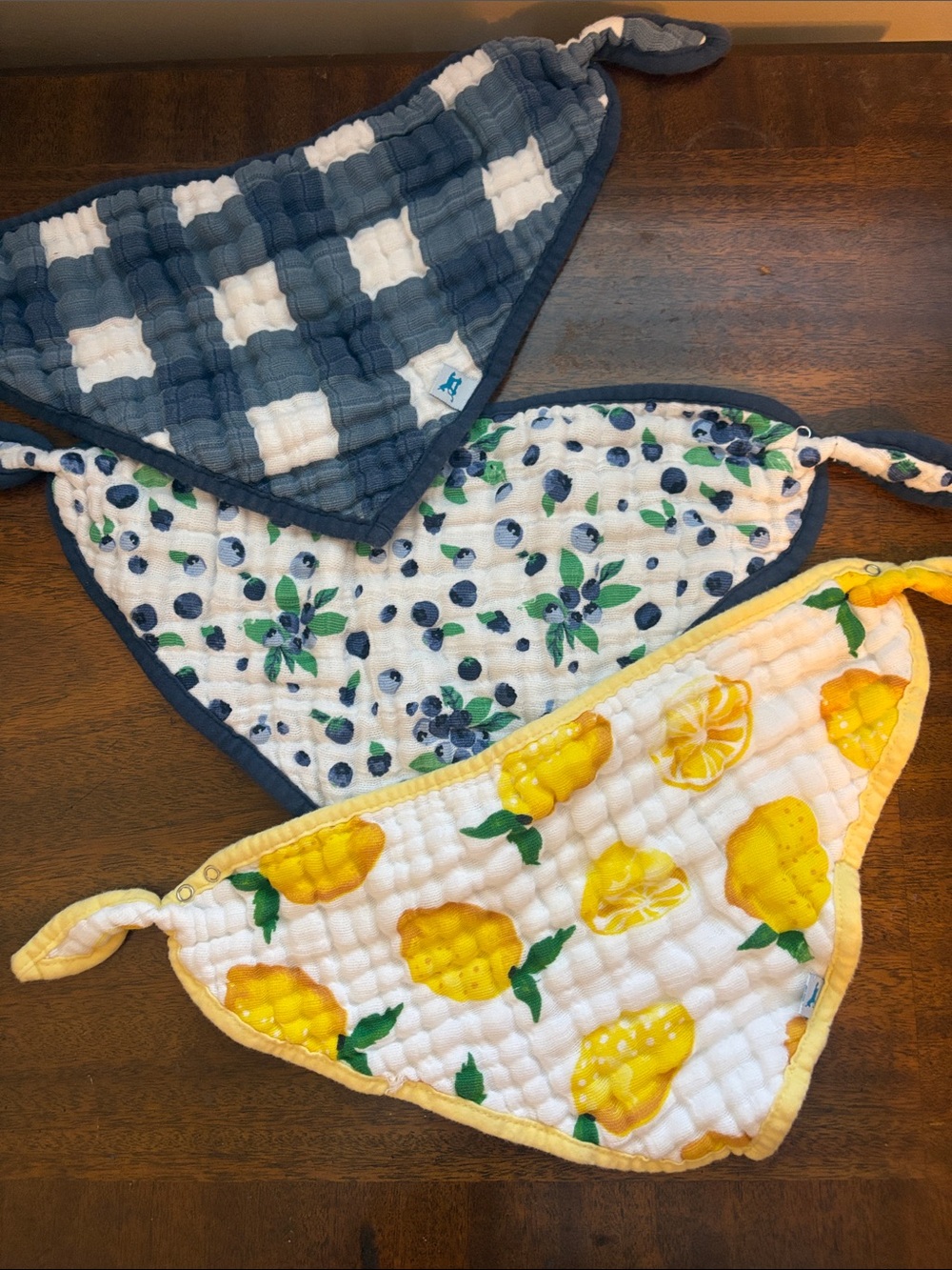 3-Pack Kids Bandana Bibs - Blue, White & Yellow